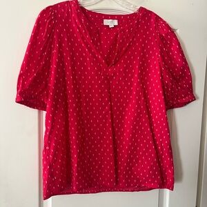Loft Red Polka Dot Women's Cotton Blouse Size Medium